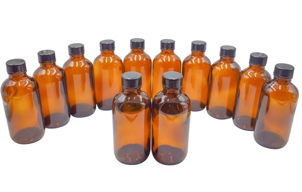 4 oz. Amber Boston Round Glass Bottles