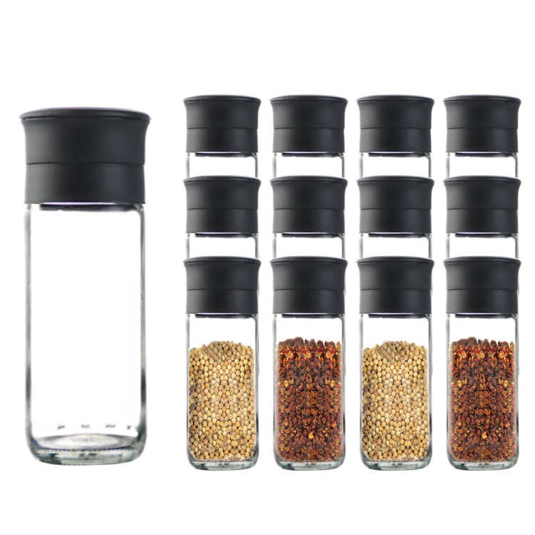 Wholesale 100ml kitchen small glass spice jars with grinder 