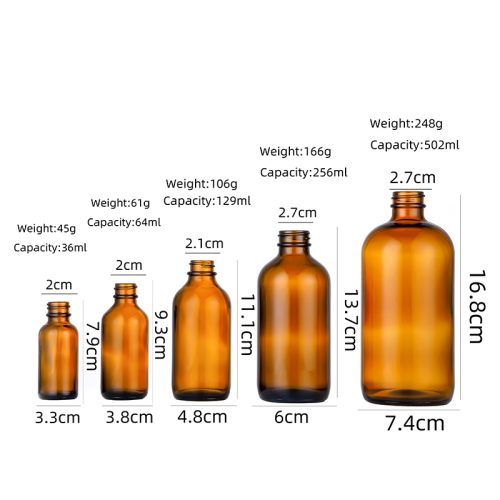 30ml 120ml 250ml 500ml Amber Boston Round Glass Bottles Featured Image