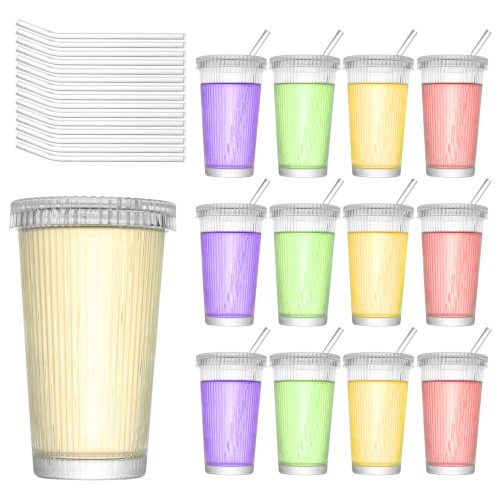Glass Drinking Cup with Lid and Straw,330ml,390ml Featured Image