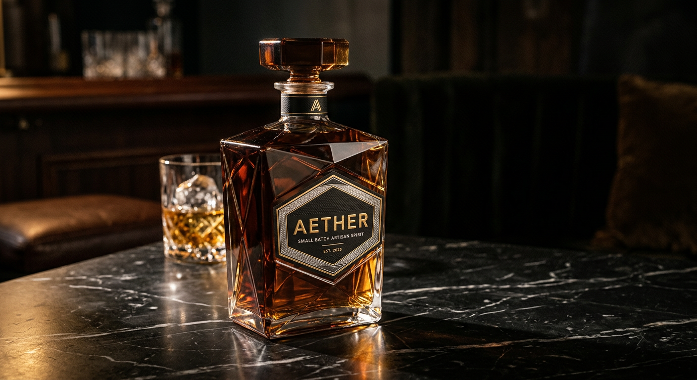 Uniquely shaped premium glass spirit bottle with angular geometric design